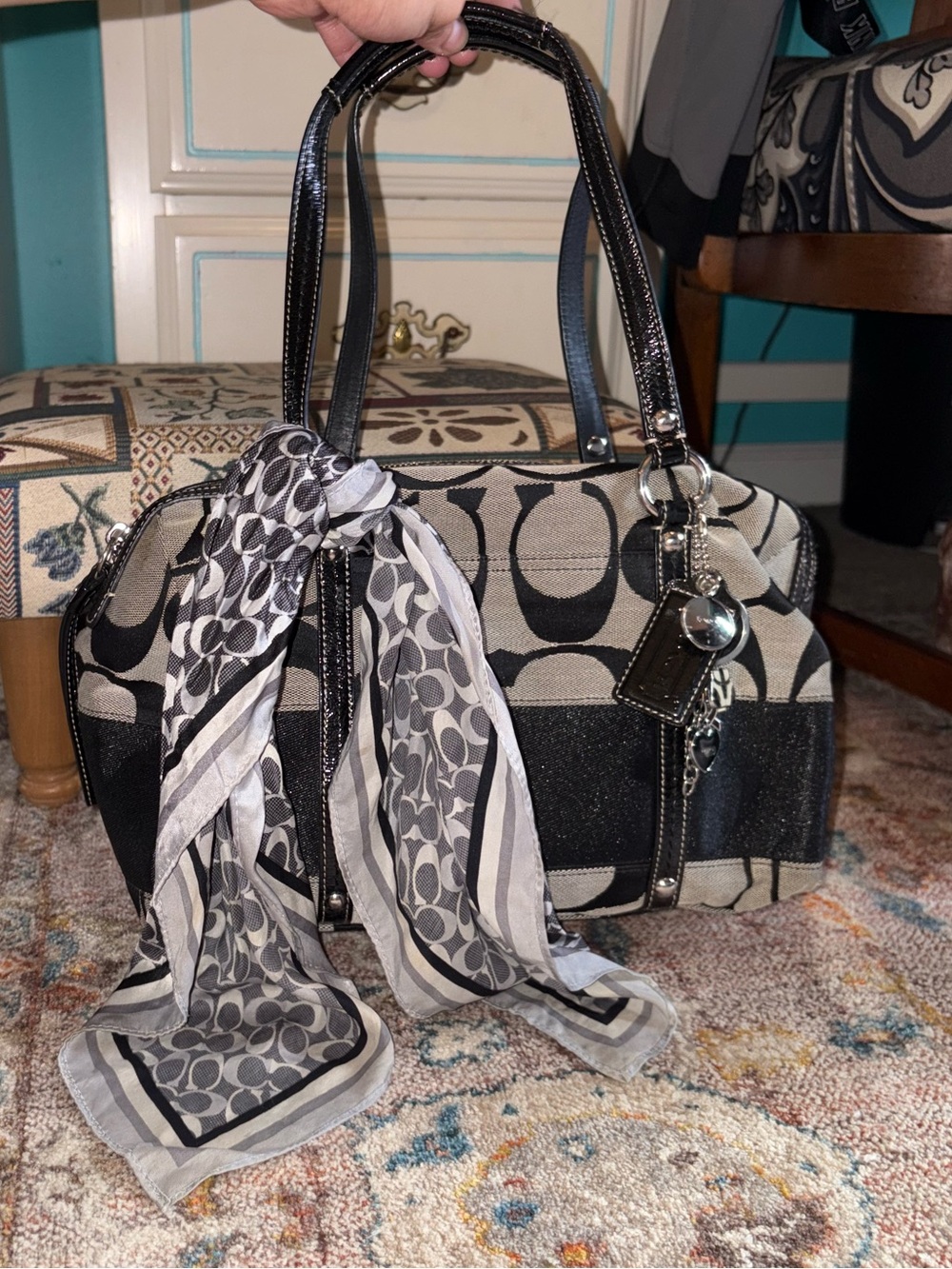 Coach Black and White Purse Scarf